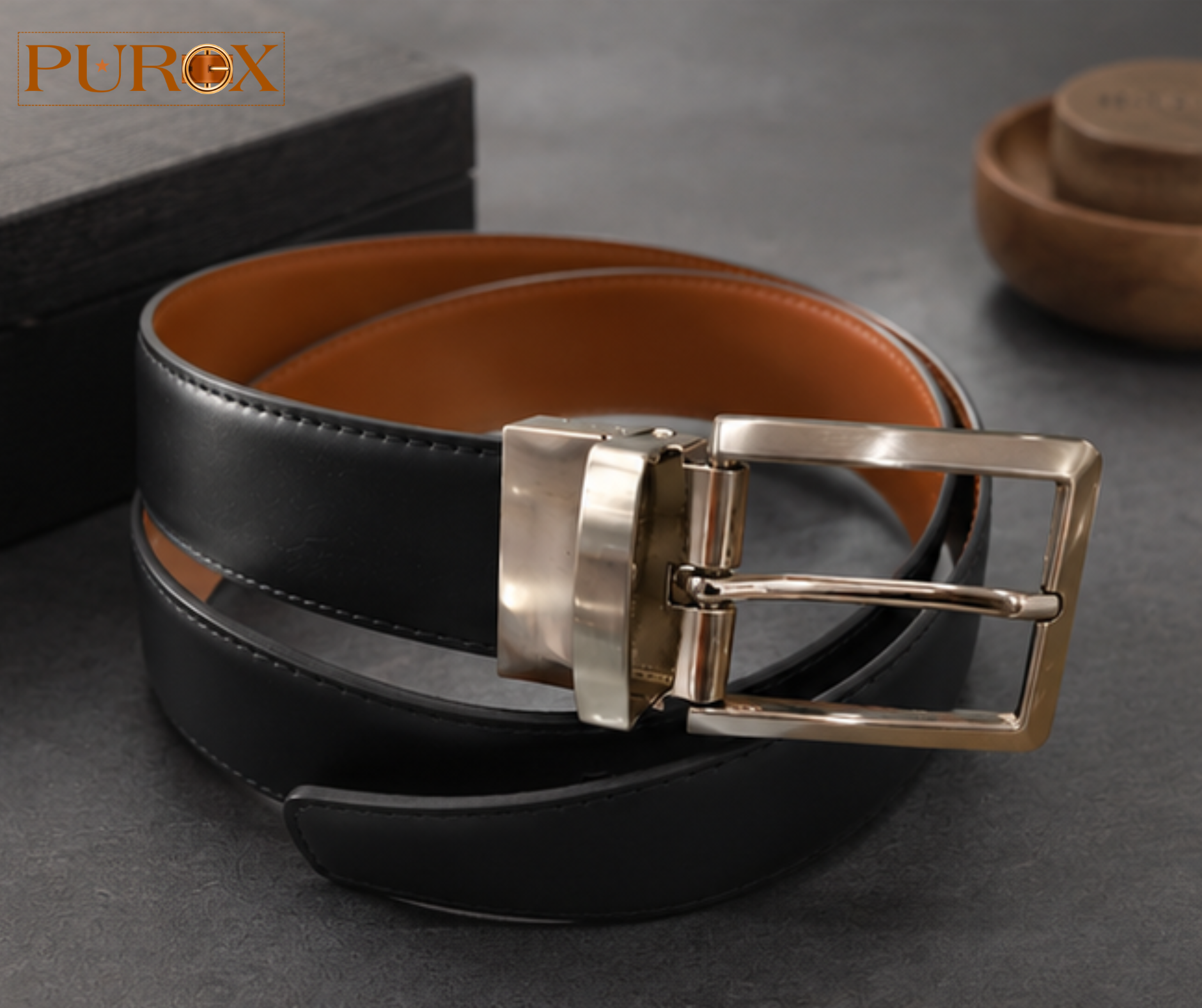 Reversible Tan-Brown & Black Leather Belt - Image 3