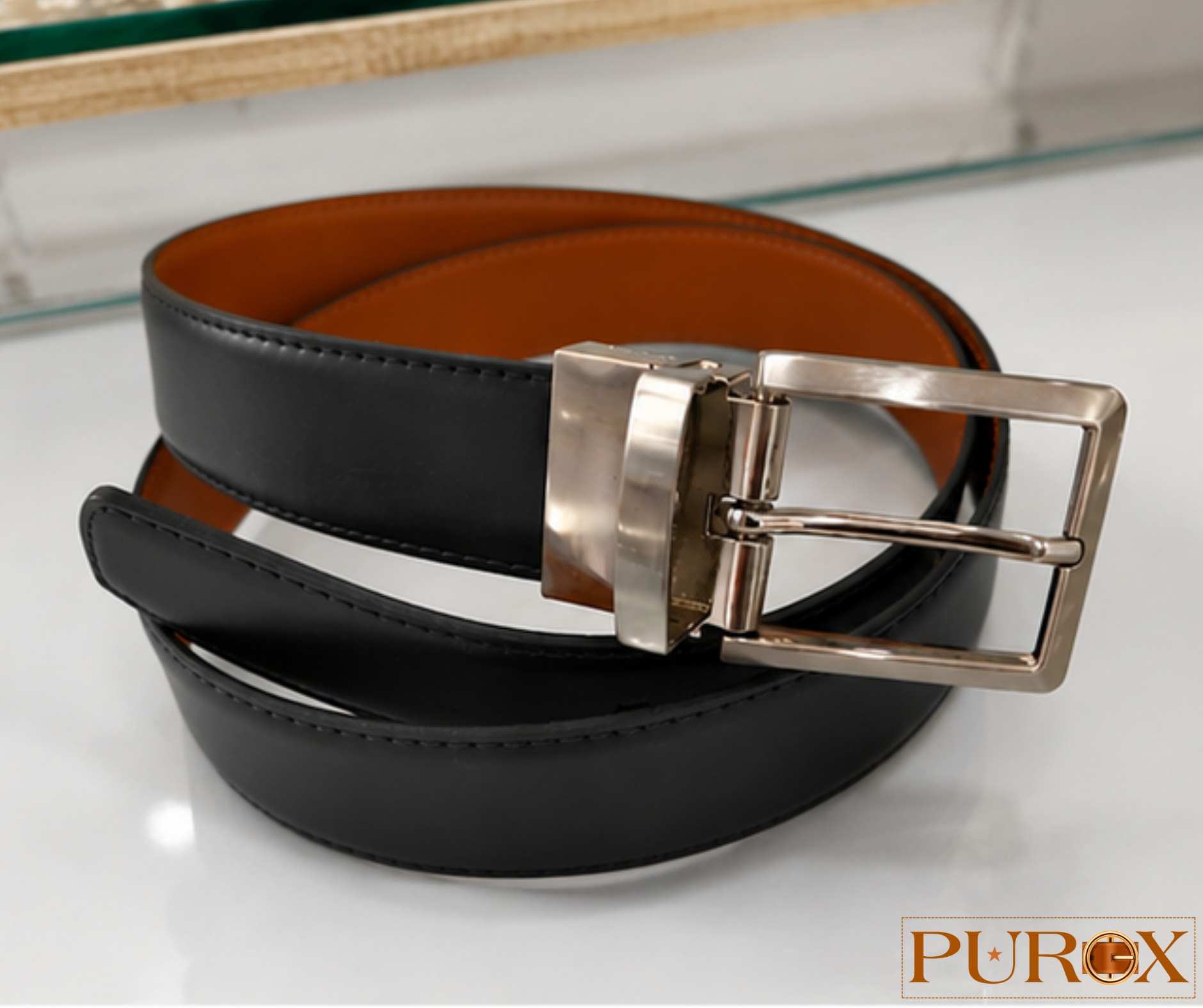 Reversible Tan-Brown & Black Leather Belt - Image 4