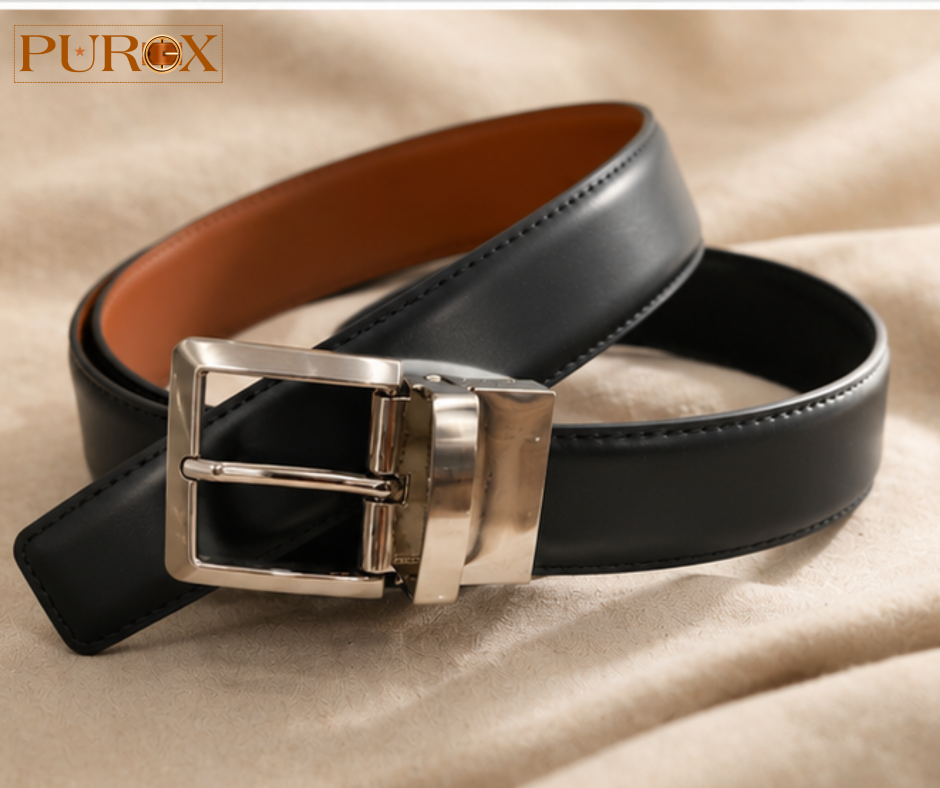 Reversible Tan-Brown & Black Leather Belt