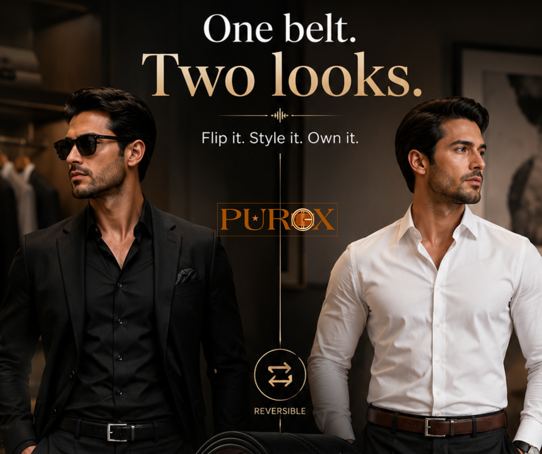 Reversible Tan-Brown & Black Leather Belt - Image 2